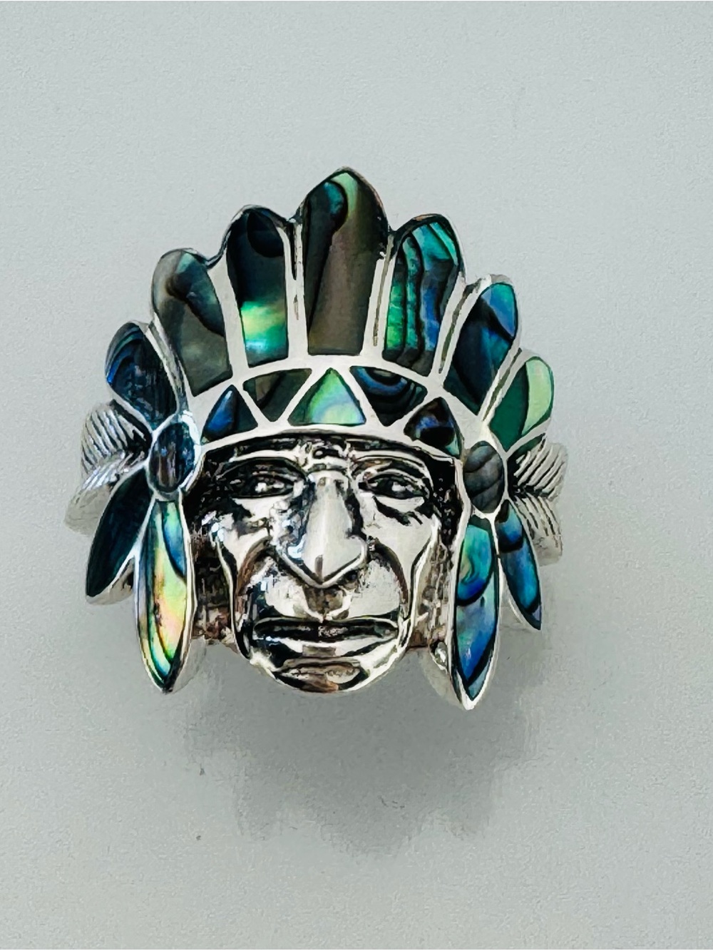 Sterling Silver Abalone Headdress Size 10 abalone chief ring